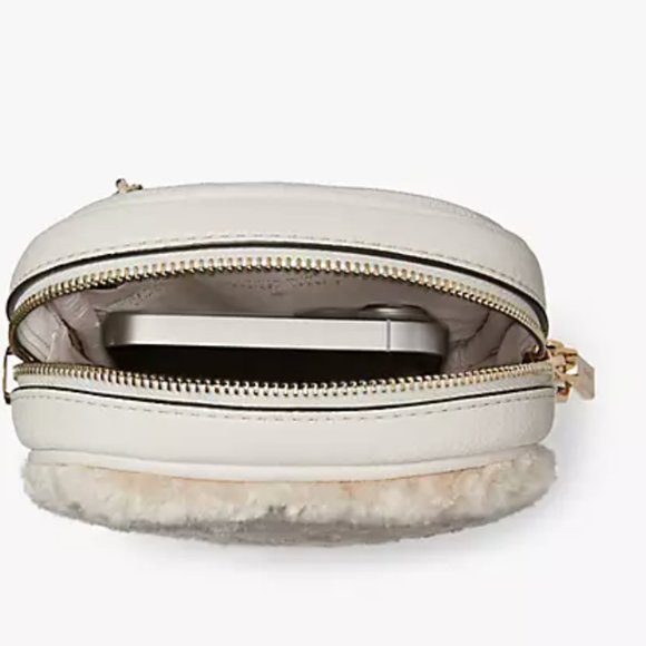 KATE SPADE ROSIE FAUX SHEARLING NORTH SOUTH ZIP PHONE CROSSBODY - Picture 5 of 17